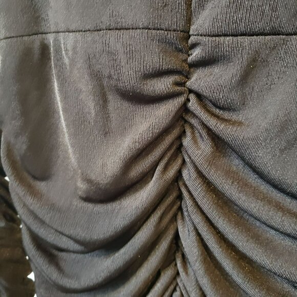 Aliette Black Ruched Bodycon Mini Dress Long Sleeve Stretchy Glam Chic Cocktail - Picture 11 of 13